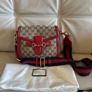 Gucci Beige GG Supreme Canvas Crossbody with Red Leather Trim